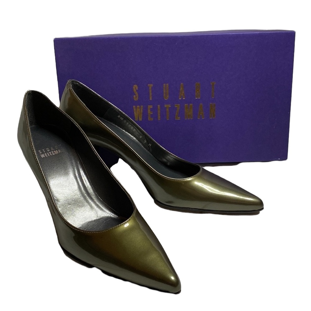 🆕 Stuart Weitzman Clara Ash Quasar Grey Patent Pump Heel 6.5 NIB